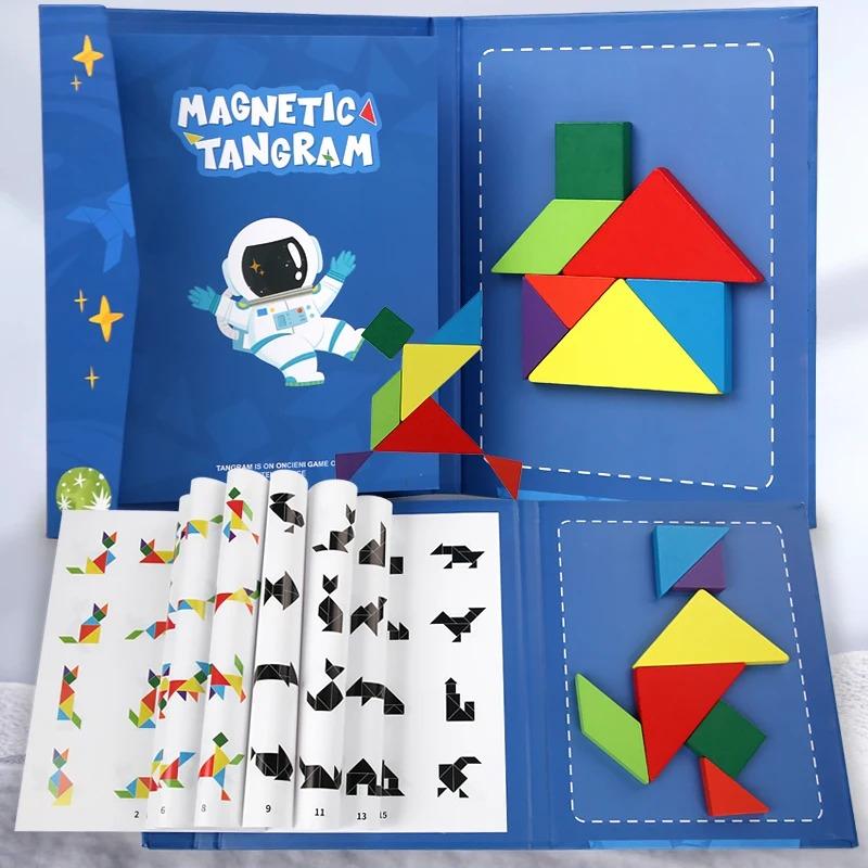 Hot Magnetic 3D Puzzle Geometric Shapes Tangram Jigsaw Board Kids Montessori Games Children Educational Wooden Toys