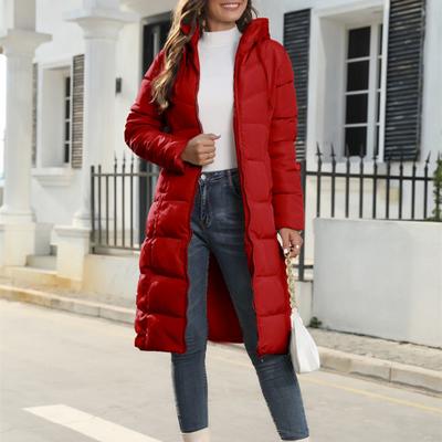 Women Winter Down Coat Thick Padded Hooded Neck Protection Long Style Solid Color