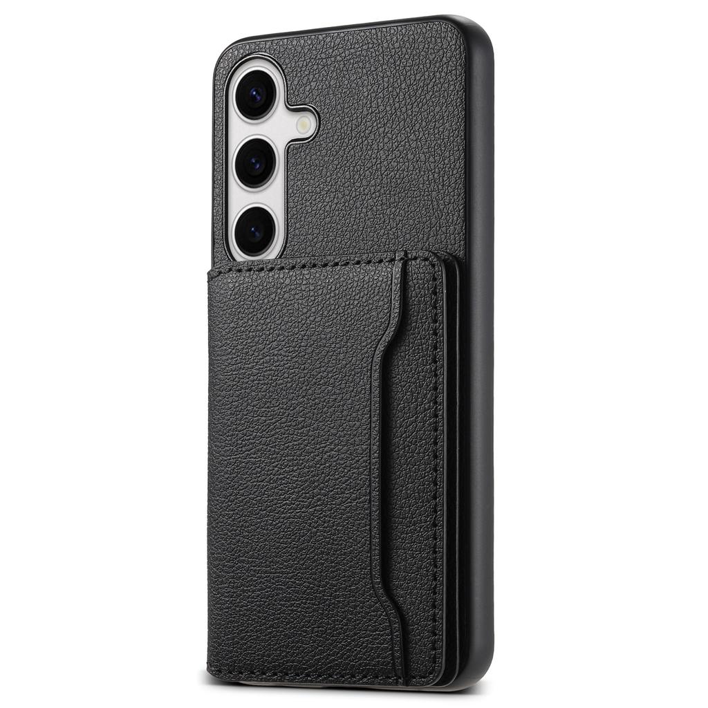 For Samsung Galaxy S25 Case with Card Slots Kickstand Calf Texture Leather Phone Back Cover