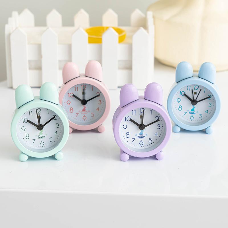 

Mini rabbit head cute alarm clock student desktop bedside with keychain alarm clock