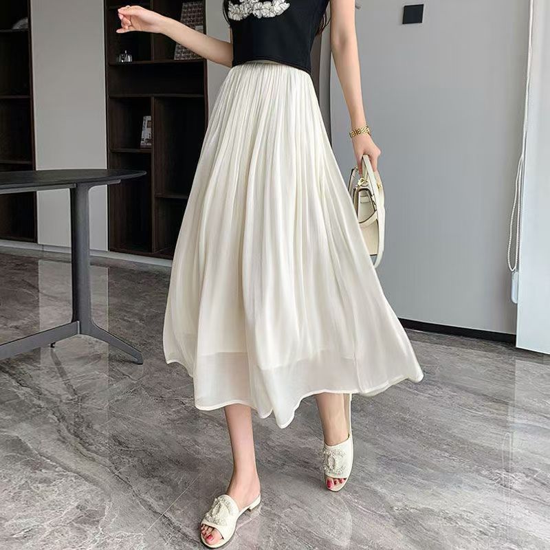 

Премиальная миди-юбка из летящего тюля для женщин - Весенне-летняя юбка А-силуэта с высокой талией, полная, расклешенная, типа зонт , с элегантным облегающим дизайном XL абрикосовый