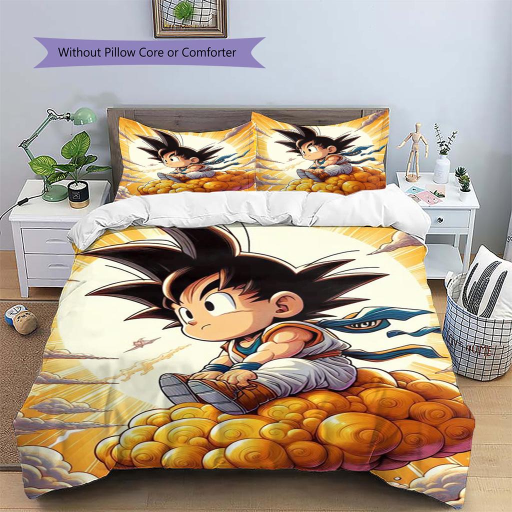 Goku Patterned Pillowcase & Duvet Cover Set Anime Hot Trend Bedding for Bedroom Decoration Holiday Gift for Fans.-TING