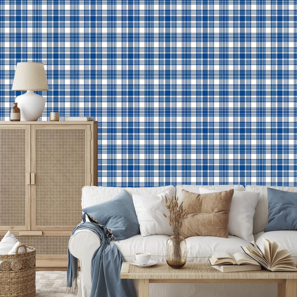 Blue and white checkered wallpaper for living room and bedroom 50x1000