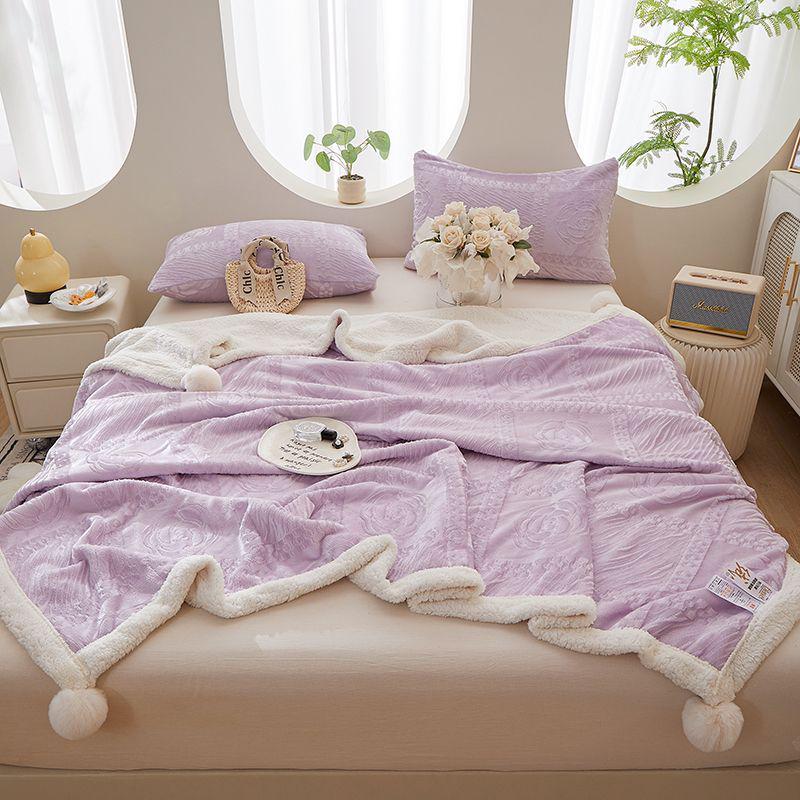 G5Z Coral Fleece Office Nap Blanket - Snow Rabbit Velvet Jacquard Shawl