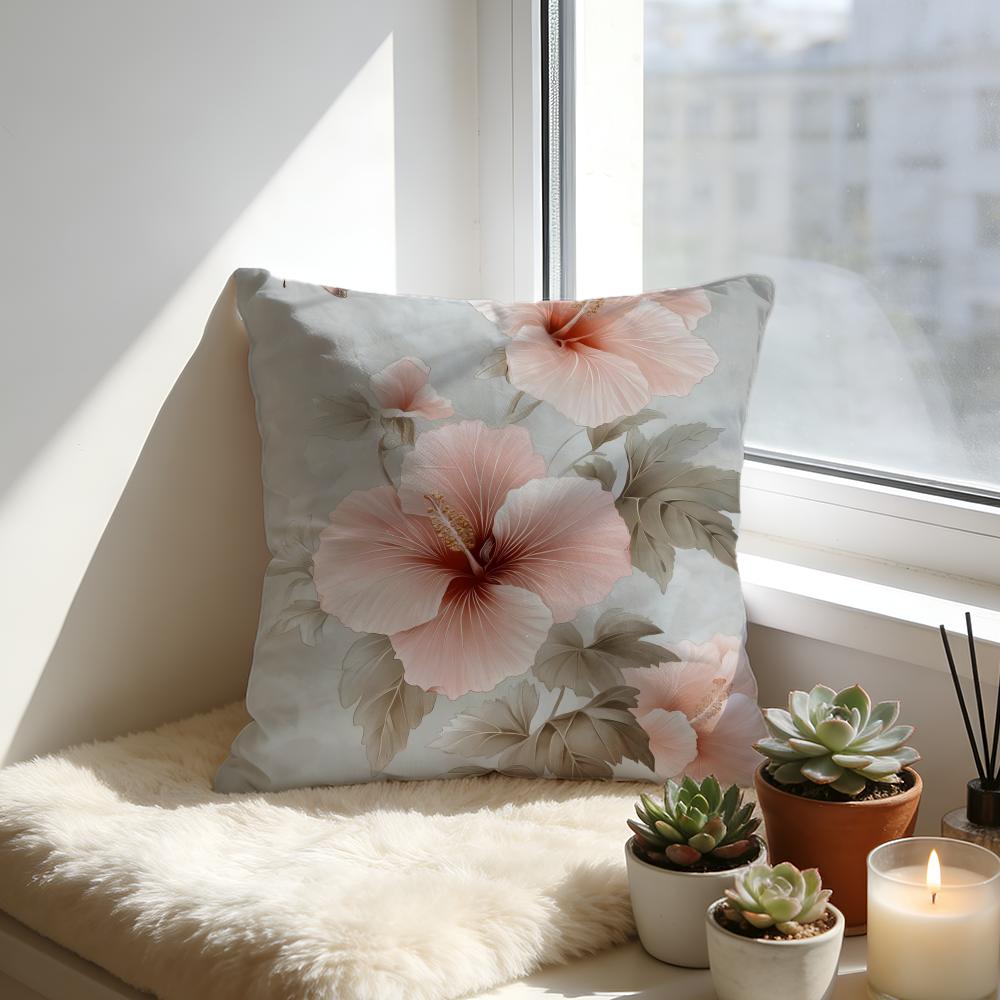 Fashion Hibiscus Cushion Cover Cozy Velvet Throw PillowSoft Warm Cushion For Sofa Bed