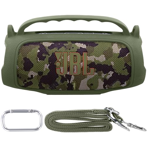 (Case Only) Portable Silicone Case with Shoulder Strap for JBL Charge 5 Bluetooth Speaker, Green - co2CREA