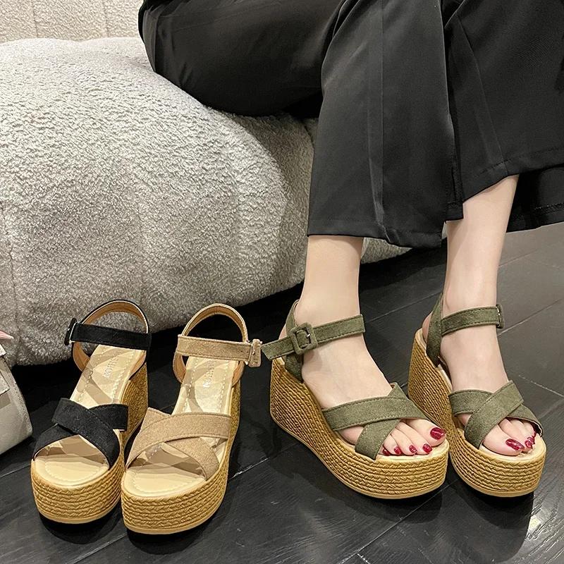 BCEBYL Wedge Heel Summer New Fashion Platform Thick Bottom Buckle Casual Comfortable Walking Shoes Sandals for Women