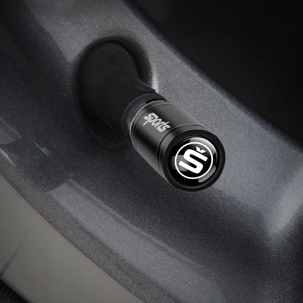 AFN1 4Pcs Car Accessories Metal Badge Wheel Tire Valve Tyre Stem Caps For Skoda S Octavia Rapid Fabia VII Superb VRS KAMIQ Roomster