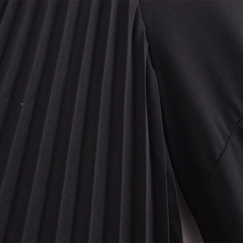 2025 Spring Women's Casual Loose Fit Round Neck Pleated Short Dress