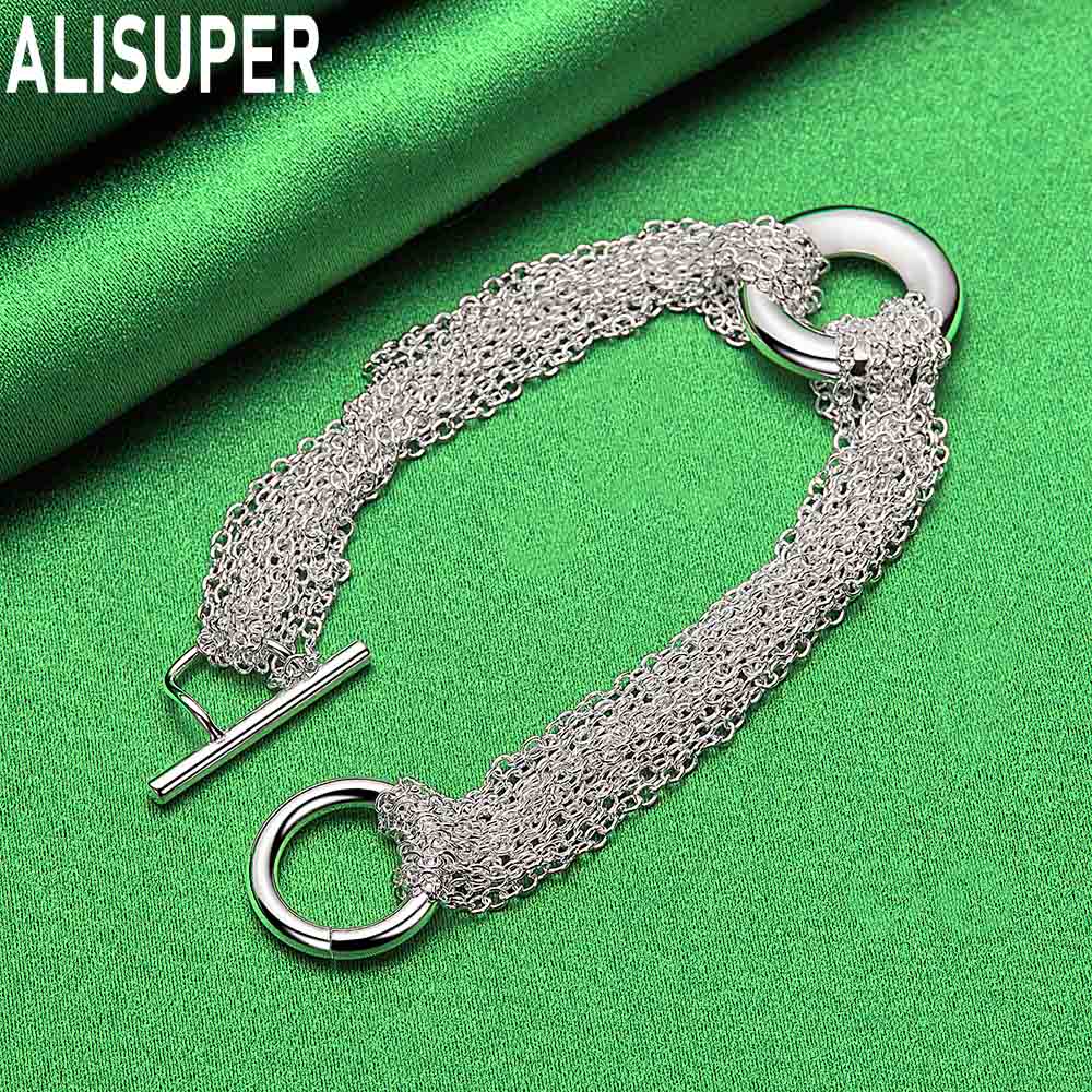 925 Sterling Silver Tassel Round Ring Side Chain Beautiful Bracelet Gift Jewelry