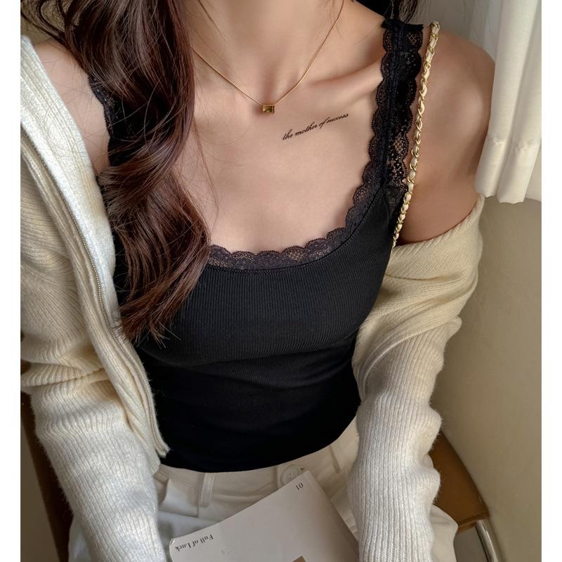 

Кружевной базовый топ-майка слим M чёрный