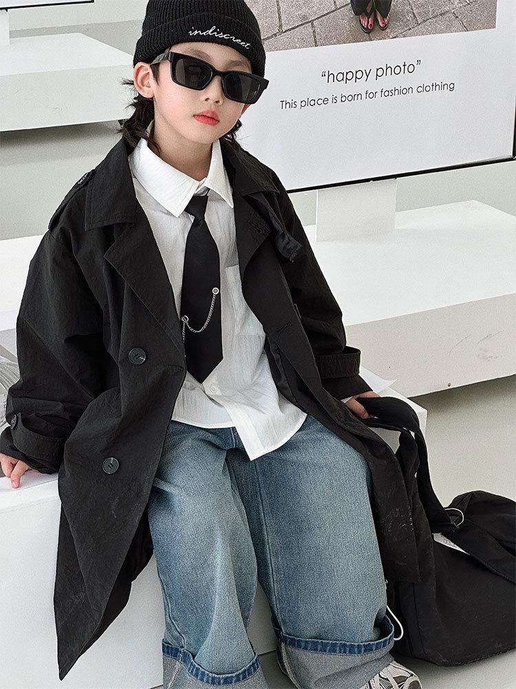 Boys' Mid-Length British Style Trench Coat - Spring/Autumn 2025 Fashion