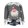 Damemote juletrykt langermet løs sweatshirt med rund hals