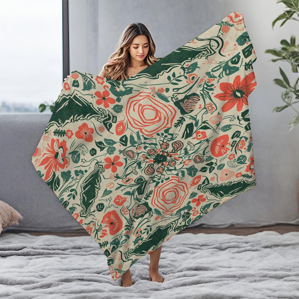 Floral Pattern Fleece Blanket - Large Soft Throw Blanket for Sofa Bed Couch Decoration Christmas Gift - Bohemian Style