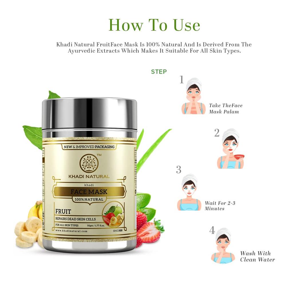 Khadi Natural Fruit Herbal Face Mask Pack 50g | Nourishing Glow Skin Care | Single Pack