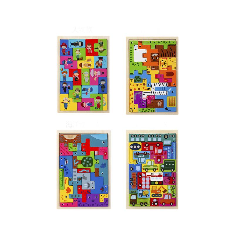 Tetris Animal Blocks 3D Wooden Puzzle - Cognitive Thinking Training Toy