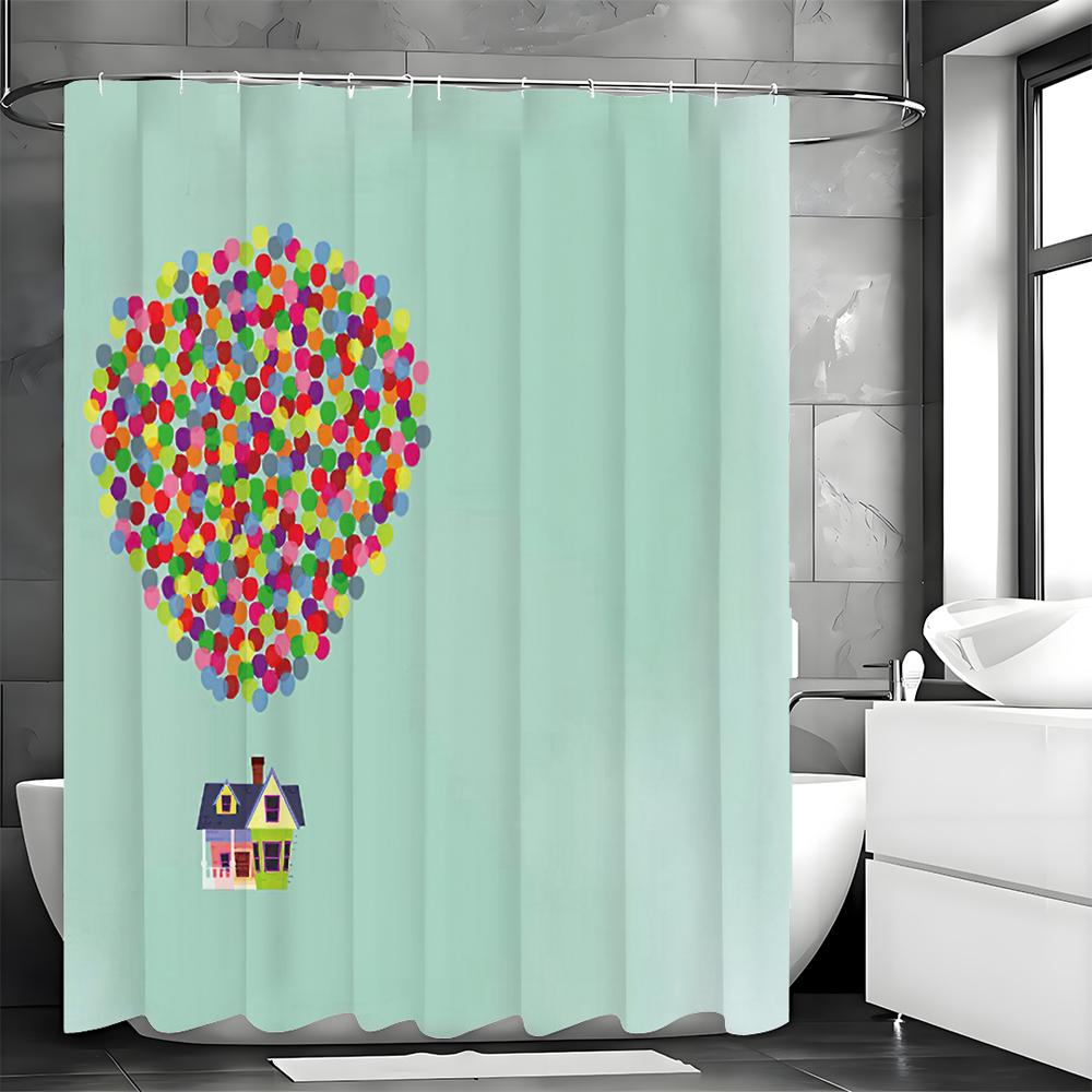 Heißluftballon Hütte Duschvorhang, Badezimmer Dekorativer Duschvorhang, Wasserdichter Duschvorhang mit Haken