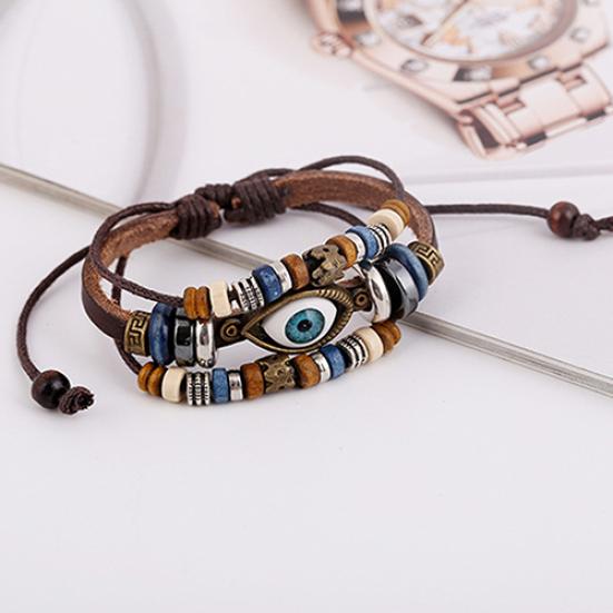Unisex handgefertigtes türkisches Auge Kunstleder verstellbares Armband Armband Schmuck