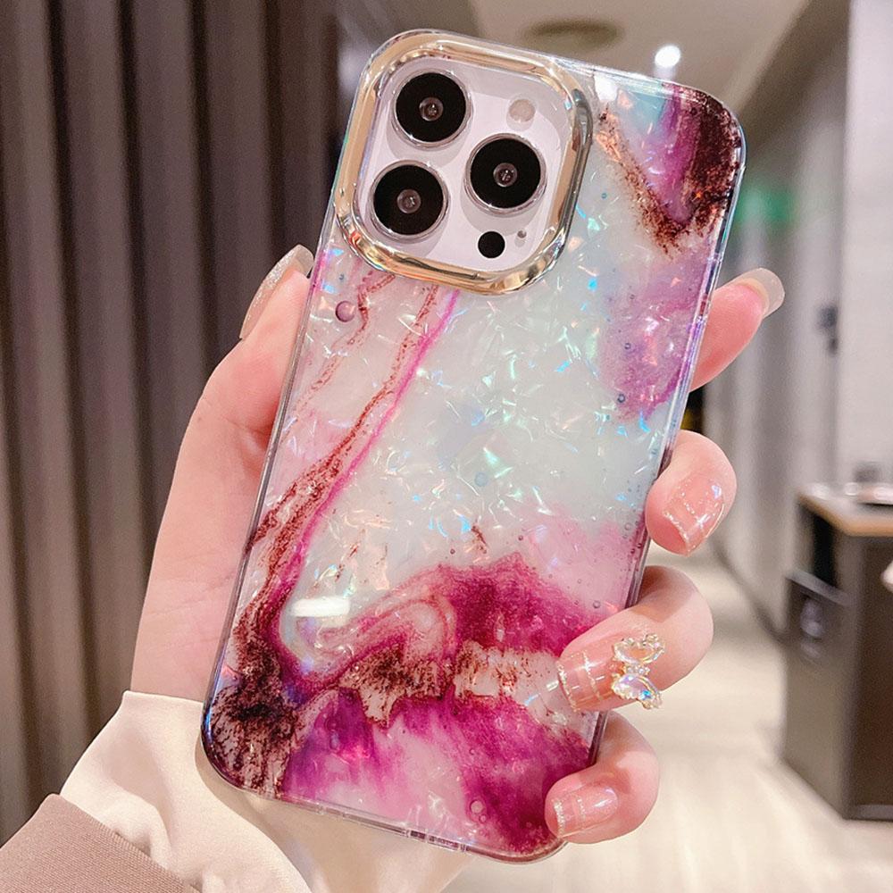 For iPhone 16 Pro Max Case IMD Marble Shell Pattern TPU+PC Phone Cover B