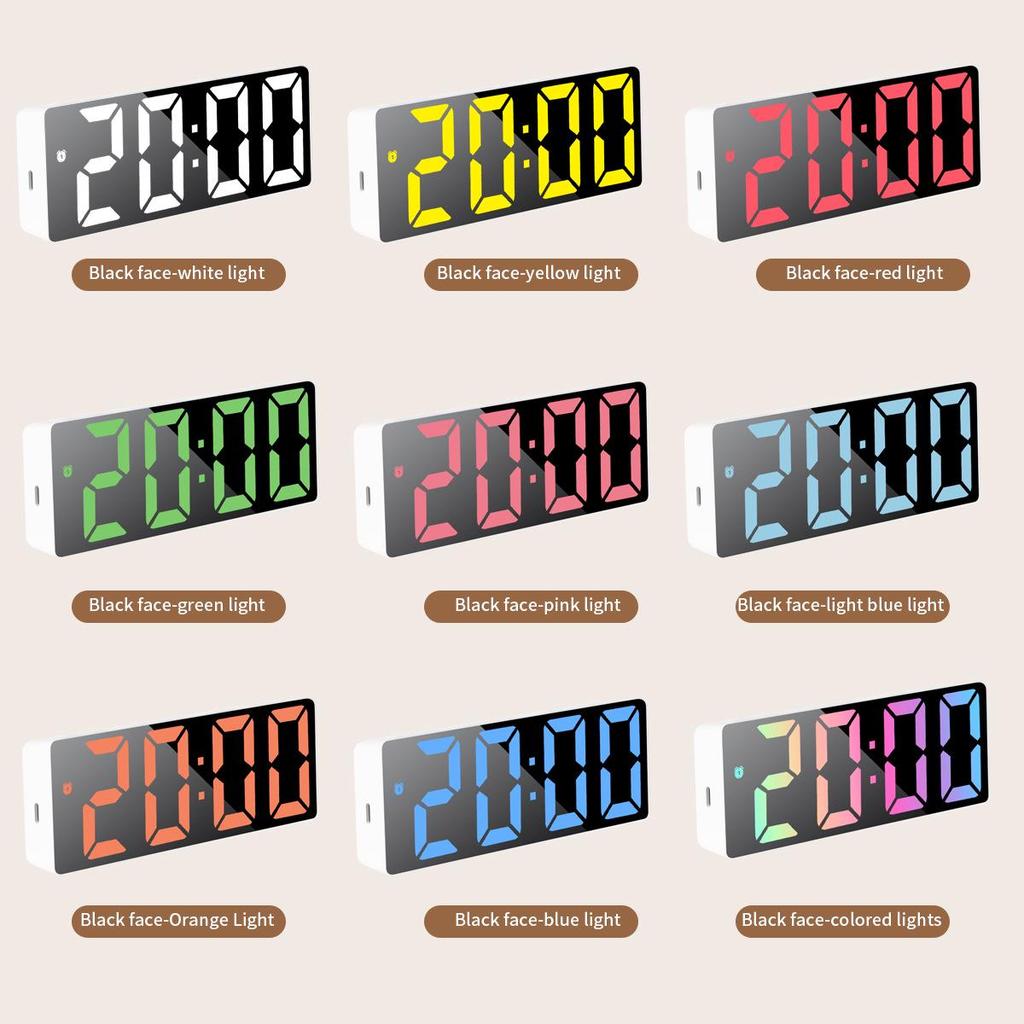 Compact LED Mirror Surface Alarm Clock Silent Night Light Display Desk Clock