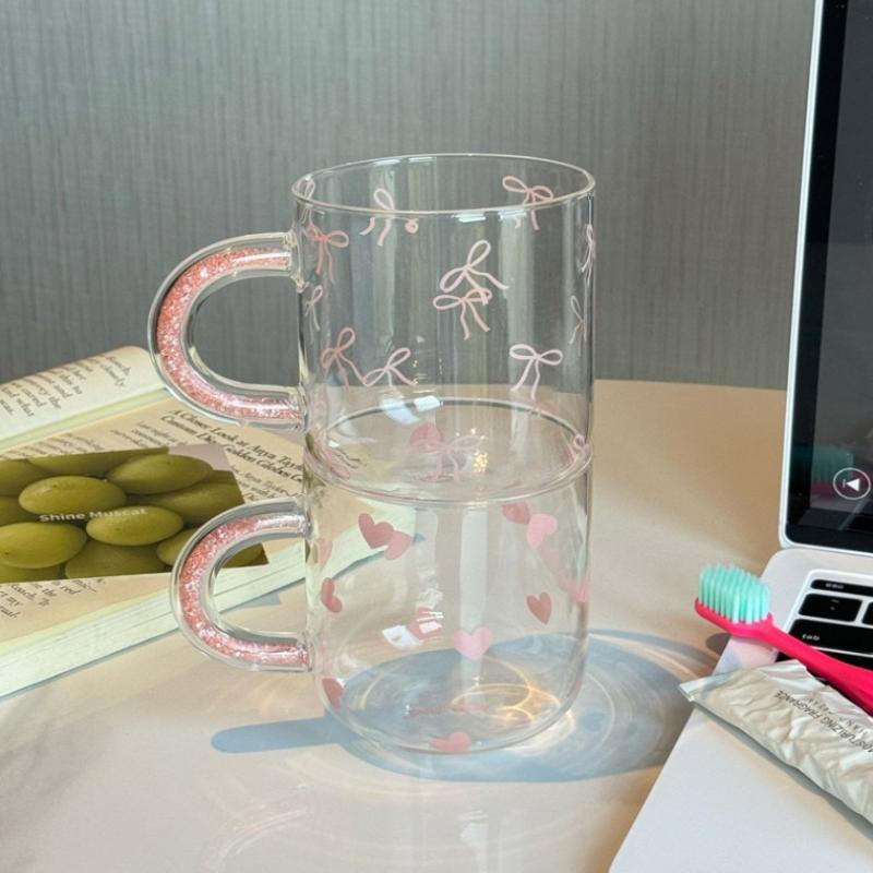Love Glass Mug With Diamond Handle, High-Value Drinking Cup, Milk Coffee Cup For Girls
