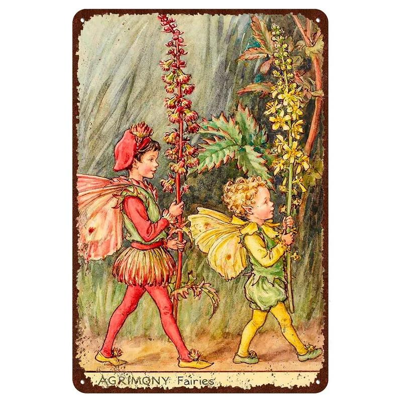 Flower Fairy Girl Metal Tin Signs Wall Decoration Plaque Vintage Art Poster Iron Painting for Man Cave Home Cafe Garden Club Bar