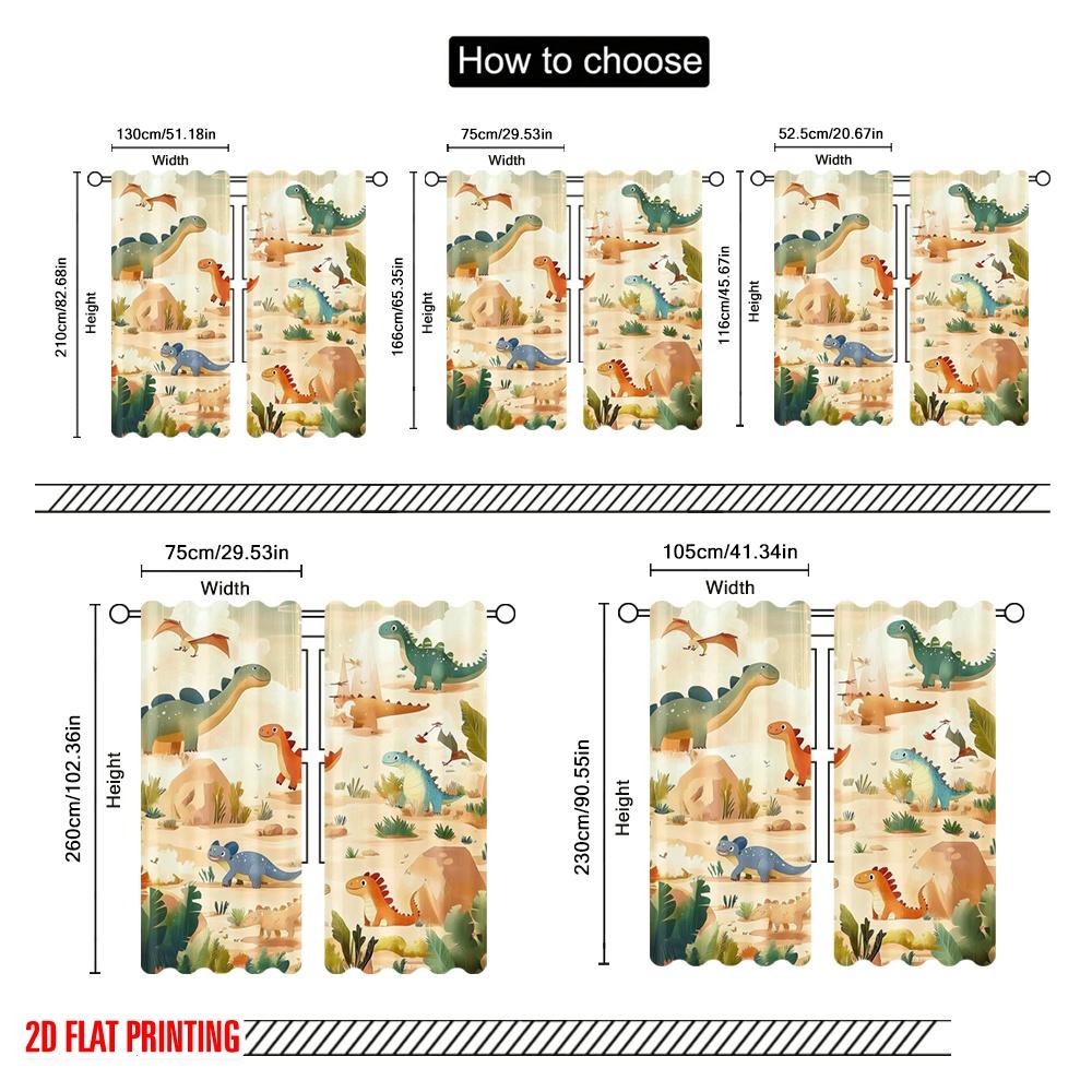 2pcs,2D Plane Printing Curtain Popular Dino Wonderland Durable 100% Polyester Fabric (without Rod) Art Deco Festive for Living