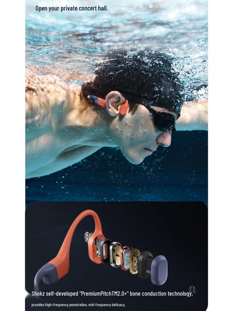 Shokz Pro True Wireless Noise-Cancelling Bone Conduction Bluetooth Swimming Earbuds, Open-Ear Sports Model S710