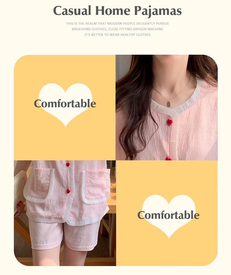 2026 Women's Summer Pajamas: Cloud Cotton Built-in Bra, Short Sleeve Cardigan, Teen Girls' Loungewear Set