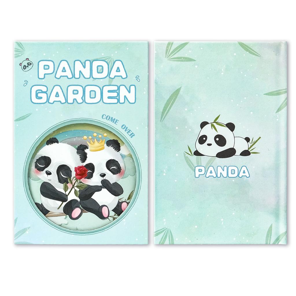 Cute Hand-Painted Panda Series Sky Blue Base Color Hard Shell Three Fold Magnetic Buckle Notebook Fun Cartoon Handbook