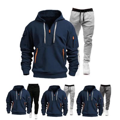 2Pcs/Set Men Sports Suit Hooded Long Sleeve Drawstring Design Sweatshirt Jogging Pants Set Athletic Tracksuit
