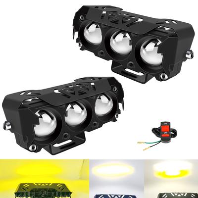 Motorcycle LED 3 Lens Spotlight ATV Scooter Auxiliary Fog Lamp Hi/Low Beam Running Light Driving Universal Headlight 12V 24V