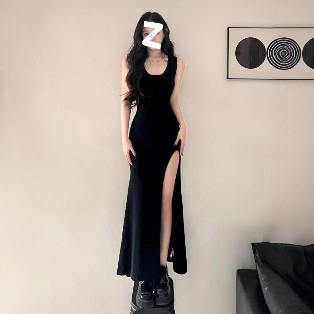 Black Royal Sister Style Sexy Suspender Dress Women's Summer New Design Sense Slim Split Split Hip Wrap Long Skirt