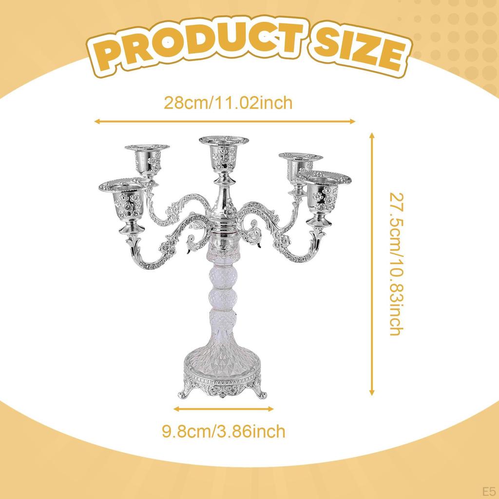 5 Arm Candle Holder, Candelabra, Modern Decorative Table Centerpiece, Stand for Bar, Dining