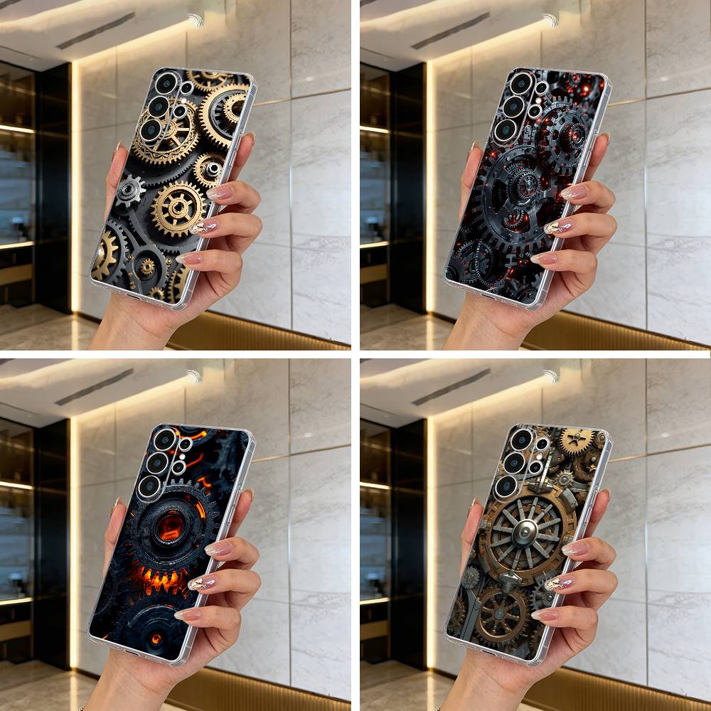 Mechanical Gear Clear Soft Silicone Phone Case forSamsung S25, S24, S21, S22, S23, S30, Ultra, S20, Plus