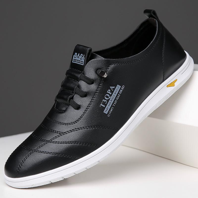 New round head men's casual shoes business trendy men's single shoes little white shoes leather shoes hollow hole shoes leather sandals