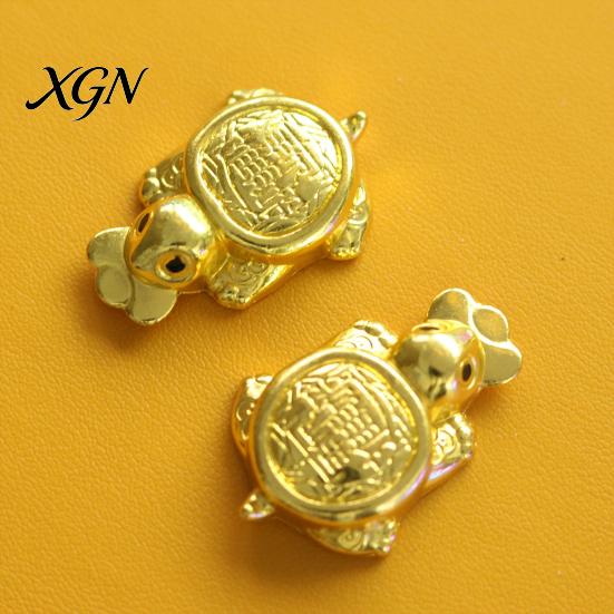 Positive Energy Charm Golden Turtle Feng Shui Ornament for Wealth And Prosperity, Metal Chinese Luck Handcrafted Brass with Faux Leather Sleeve,