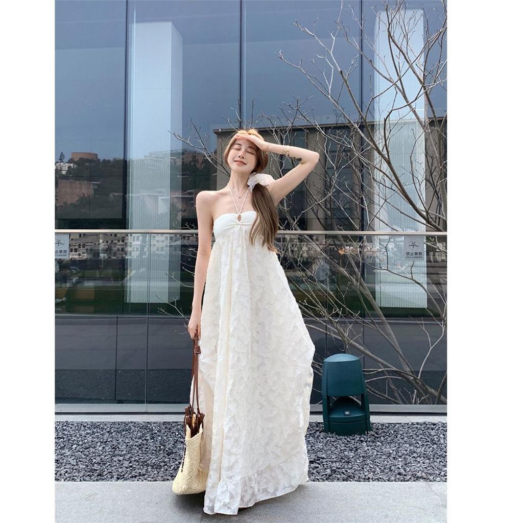 Temperament Super Fairy Seaside Vacation Wind Beach Skirt Women's Summer New French Sexy Backless Neck Suspender Dress