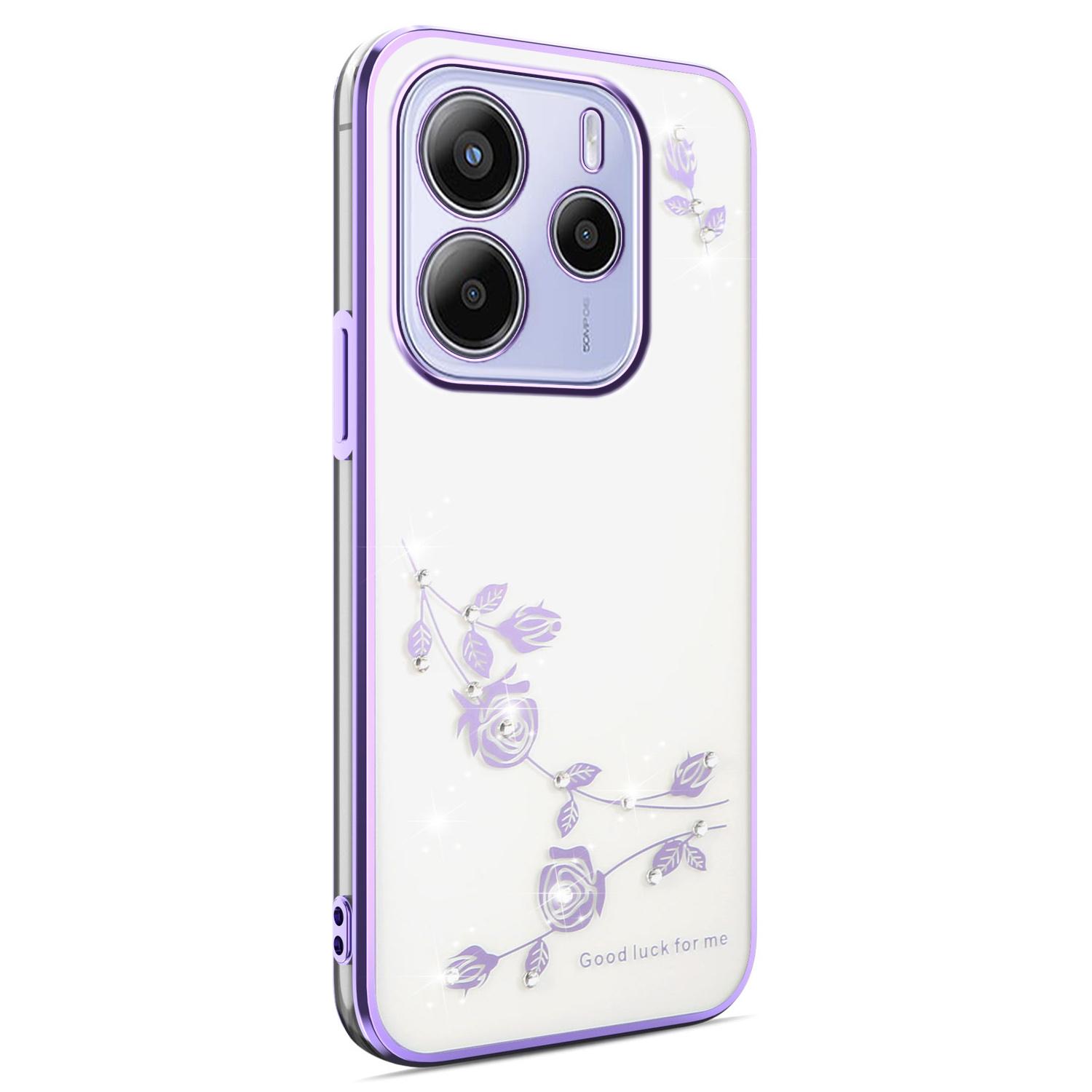 

KADEM For Xiaomi Redmi Note 14 4G (163.25mm) Case Flower Rhinestone Decor Electroplating TPU Phone Cover Purple