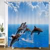 3D Printing Ocean Dolphin Bathroom Shower Curtain Sea Landscape Home Decoration Waterproof Polyester Curtain with Hook Curtain