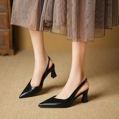 Small-flavor Simple Bag-toe Sandals for Women New Style of Hollow Rear Light-mouthed Pointed High Heels Thick Heels for Women