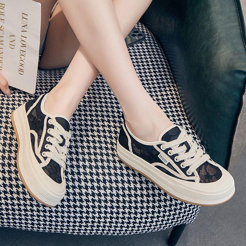 Platform Canvas Shoes Women's 2025 Summer New Versatile Fashion Breathable Casual Board Shoes Show Feet Small Sports Shoes Mesh