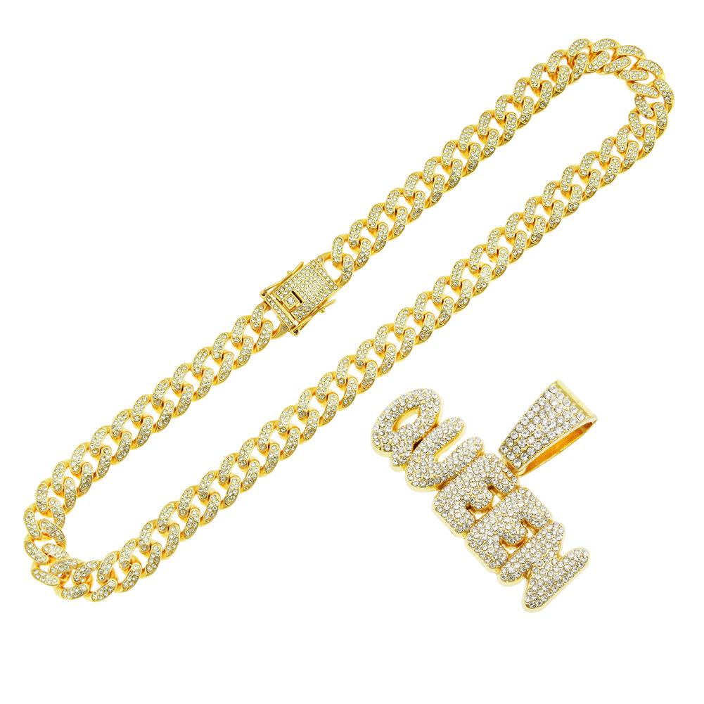 Men's Hip Hop Rhinestone Letter Pendant Cuban Chain Necklace