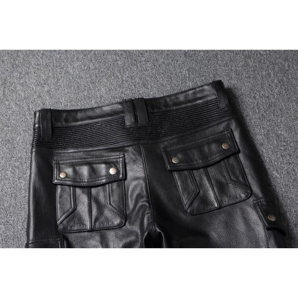 Chinese Size Vintage Black Genuine Cowhide Leather Pants Men Motorcycle Biker Leather Trousers Autumn Winter Men Leather Pants