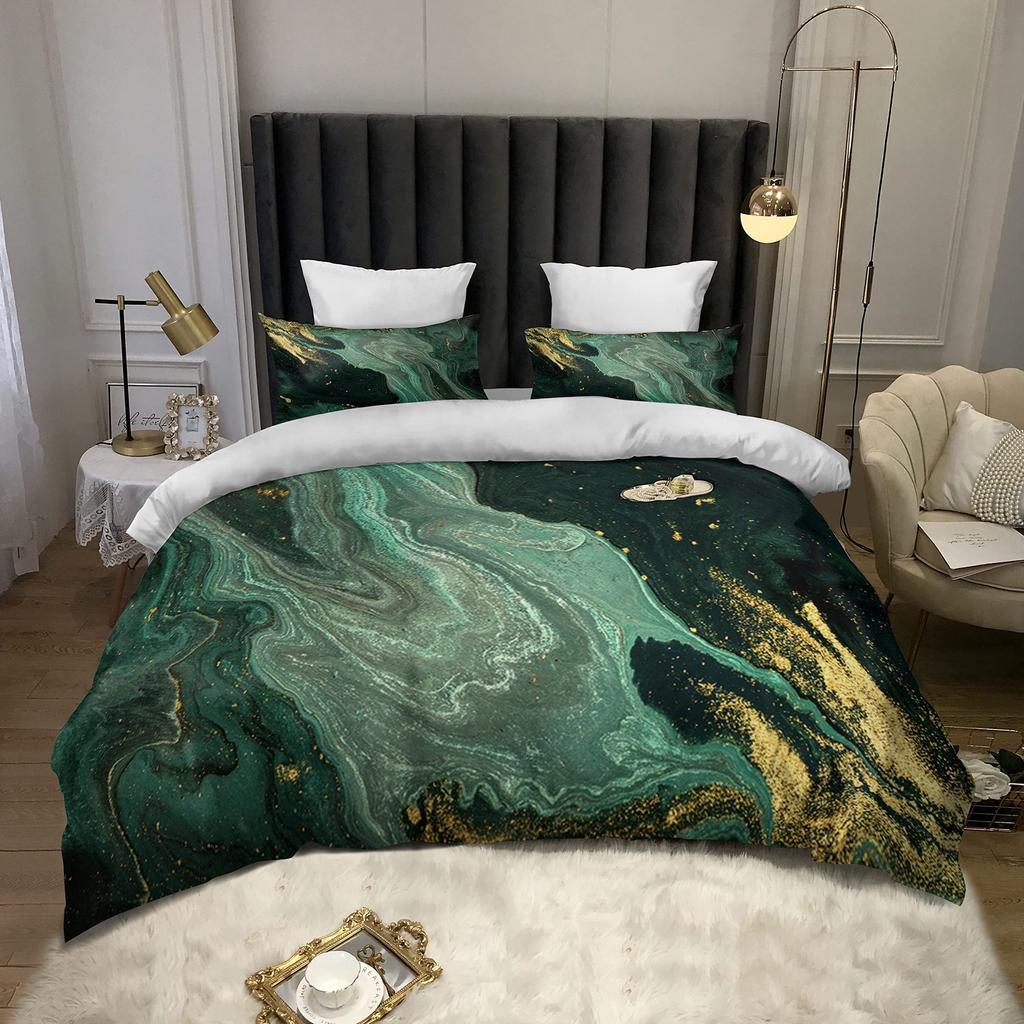 Black And Green Marble Bedding Digital Printing Three-Piece Set Nordic Luxury Design Home Textiles