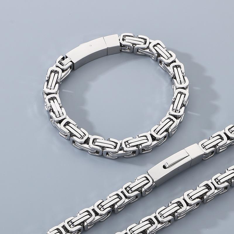 Bracciale Bizantino Personalizzato, Acciaio al Titanio Placcato Sottovuoto Catena Imperatore Fibbia Magnetica Set Collana da Uomo
