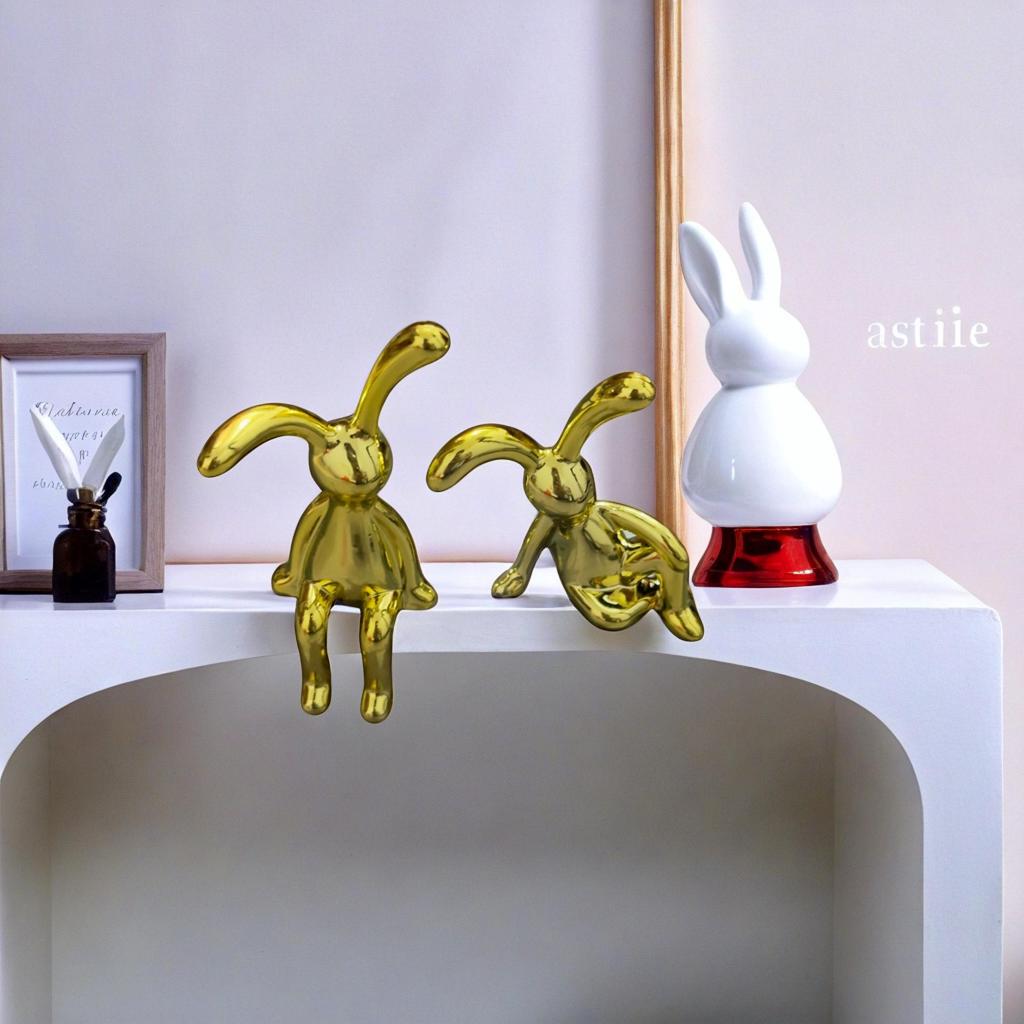 Nordic Electroplated Modern Rabbit Ornament - Elegant Long-Legged Toy Car Decoration for Living Room