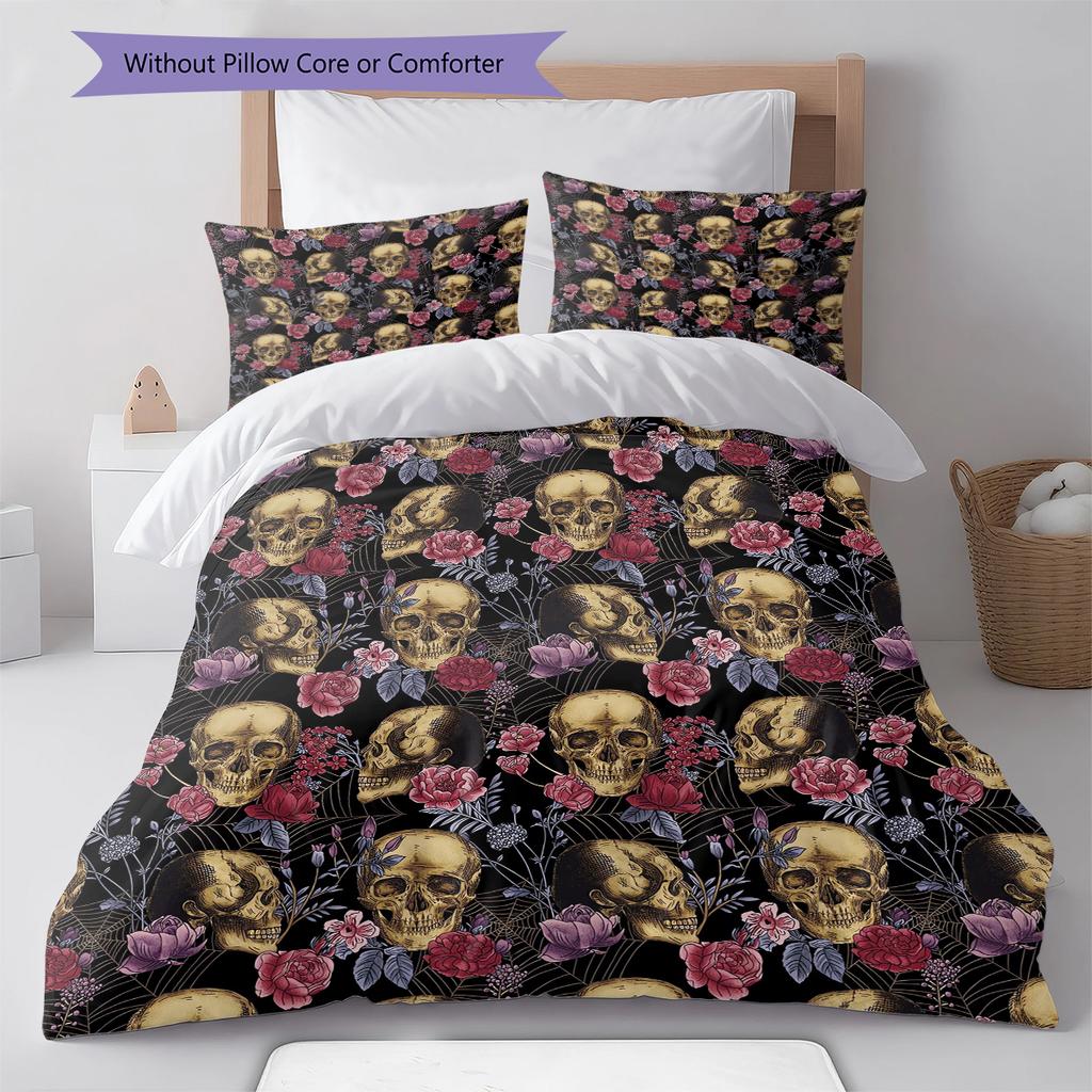 Vintage Skull Pattern Pattern Bedding Quilt Set Quilt Cover Pillowcase Home Decoration Gift (1 * Duvet Cover + 2 * Pillowcase, Without Core)