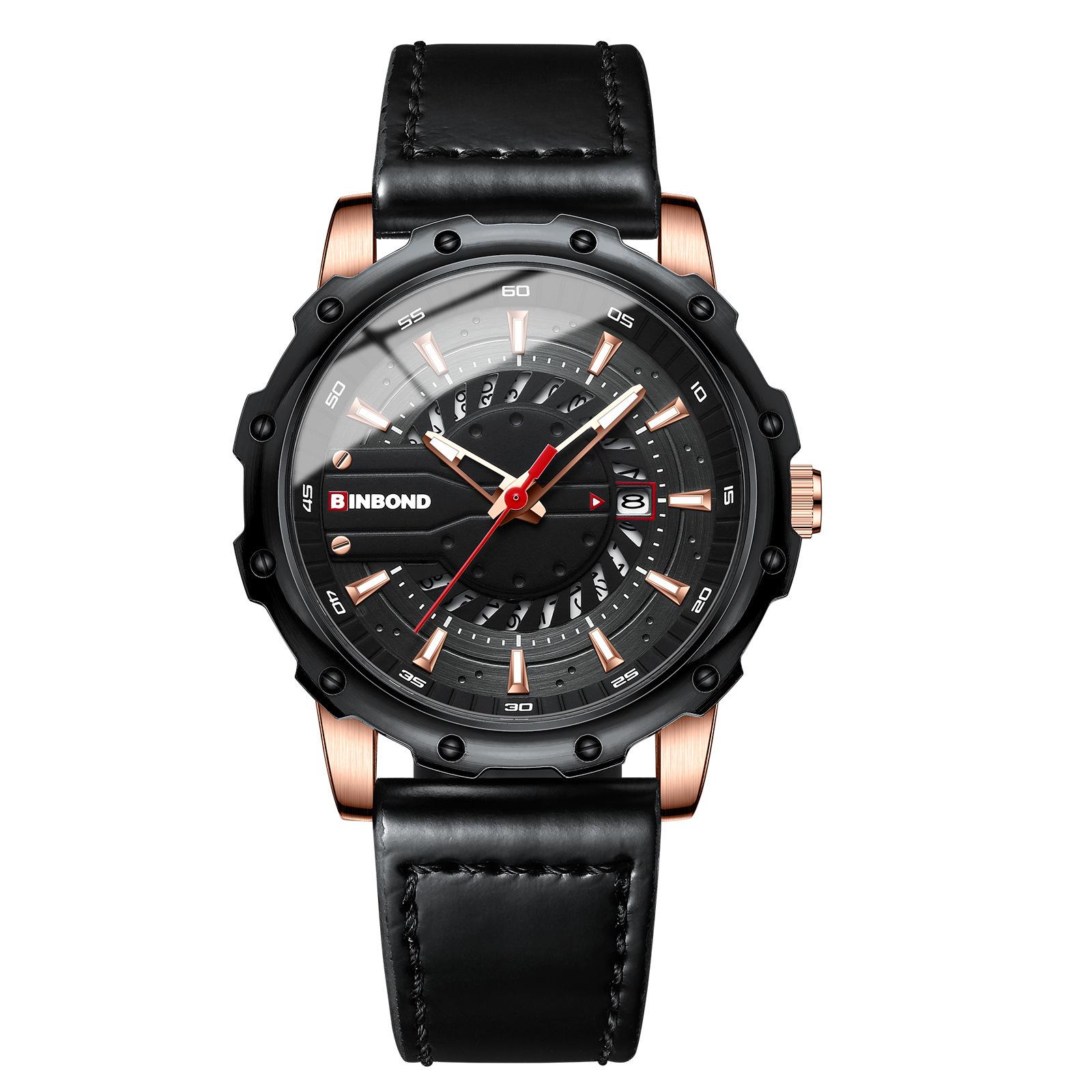 BINBOND Men s Blue Leather Chronograph Watch - Fashionable & Casual, Model 8374