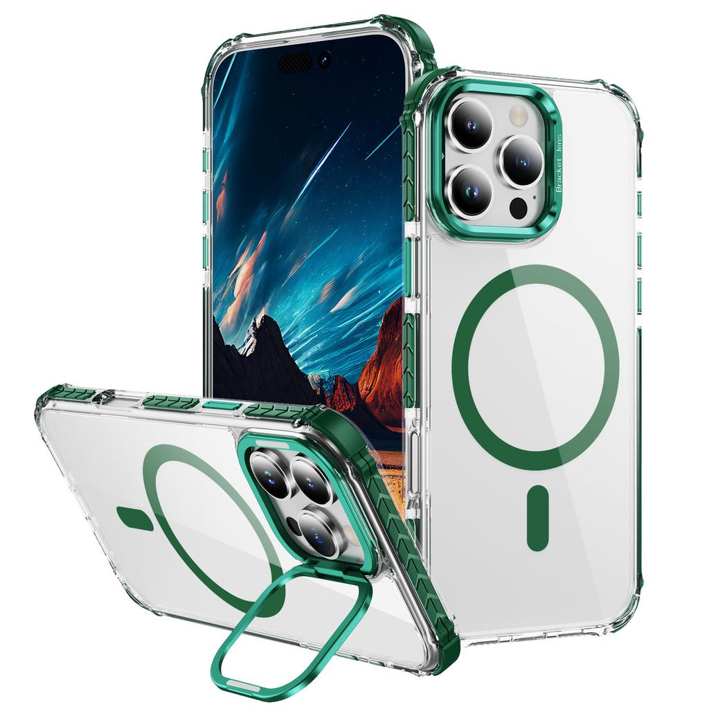 For iPhone 16 Pro Max Clear Phone Case with Lens Kickstand Cover Compatible with MagSafe